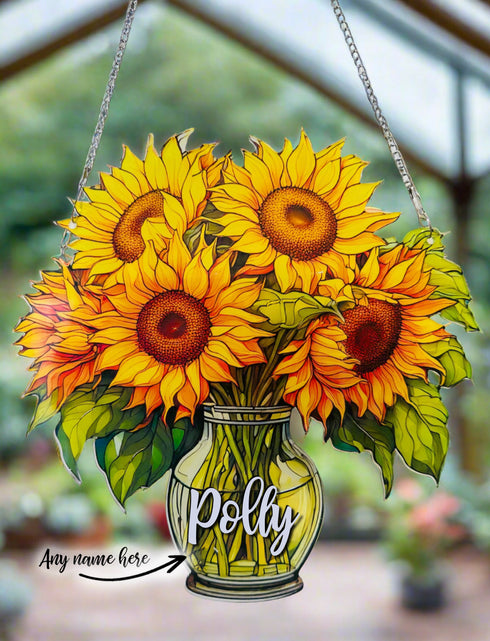 Everlasting Sunflowers in Vase Personalised
